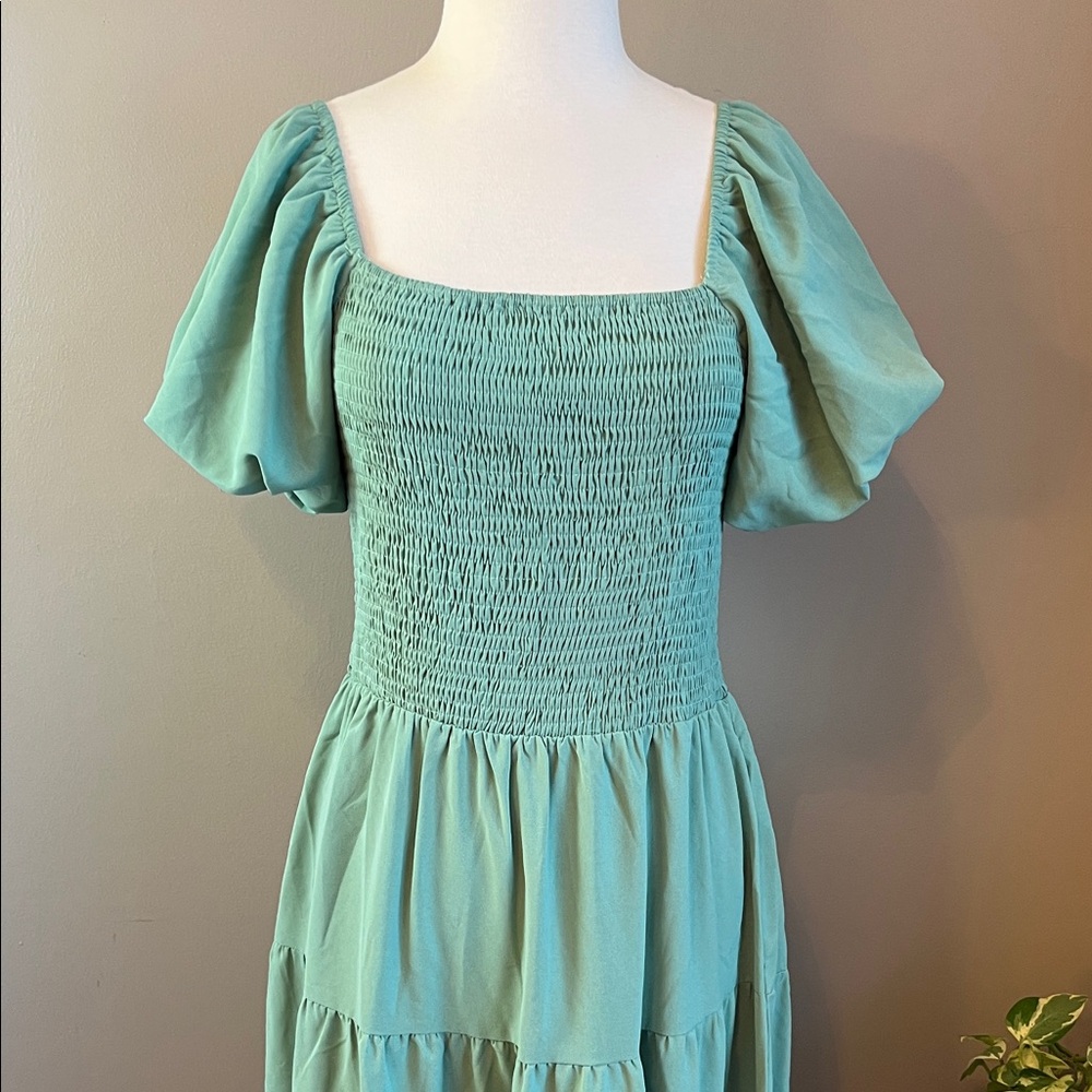 Pretty Garden Chic Puff Sleeve Maxi Dress in Green Large - Picture 3 of 11